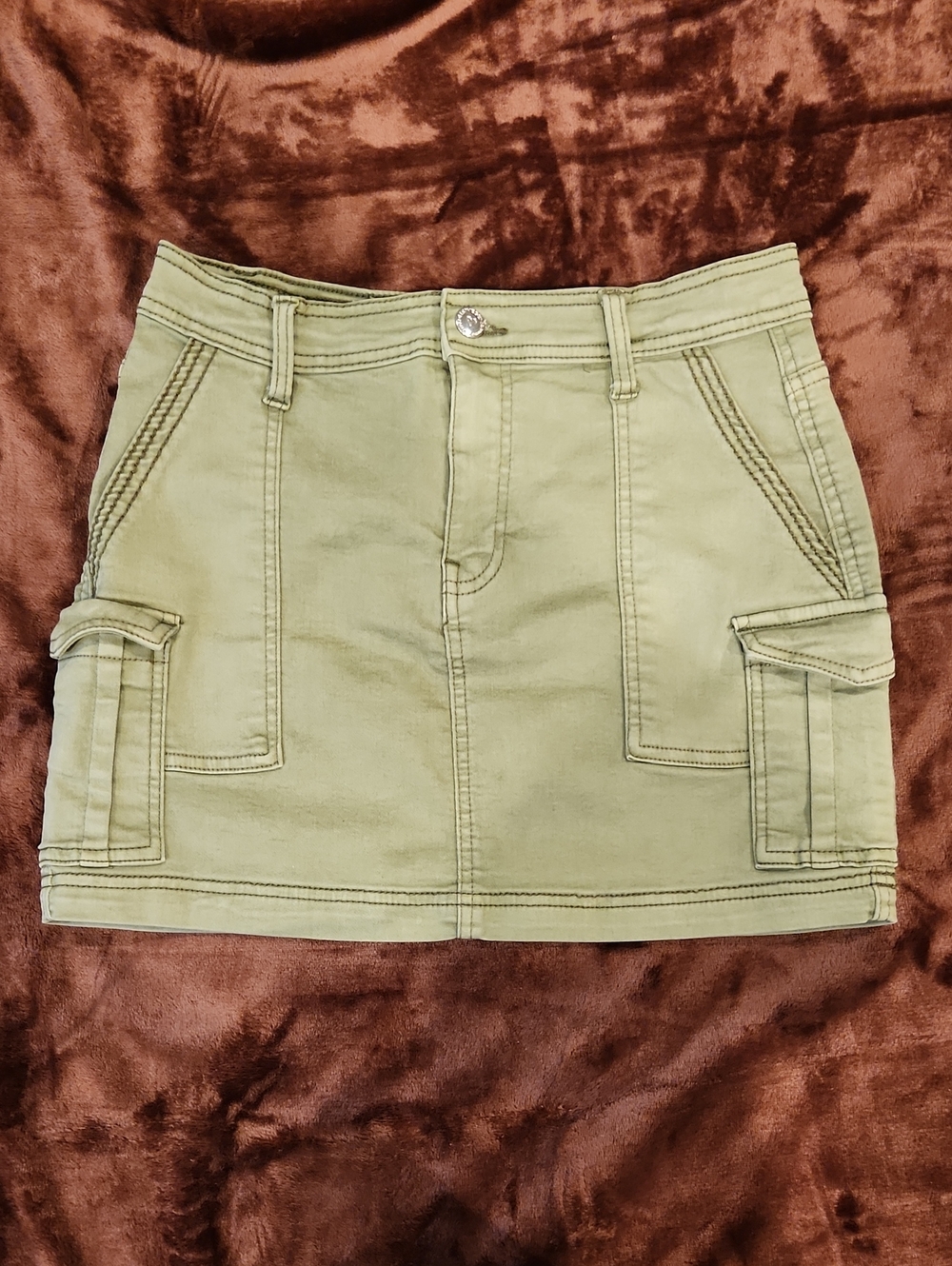 LoveGen Sage Green Cargo Denim Mini Skirt Size 5/28 Y2K